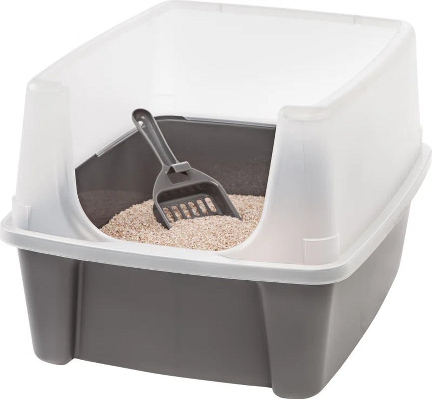 IRIS USA, Open-Top Cat Litter Box with Shield with Scoop