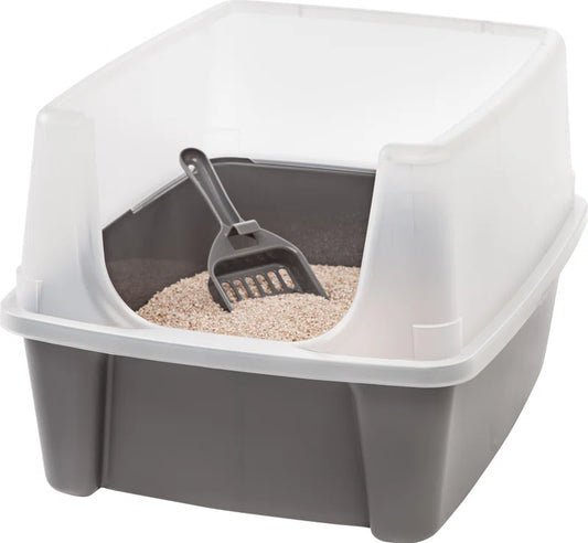 IRIS USA, Open-Top Cat Litter Box with Shield with Scoop