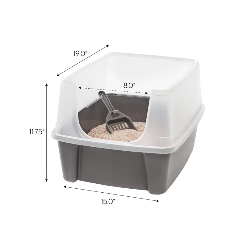 IRIS USA, Open-Top Cat Litter Box with Shield with Scoop